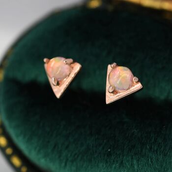 Tiny Opal Triangle Stud Earrings In Sterling Silver, 7 of 11