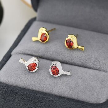 Ruby Cz Robin Bird Stud Earrings Sterling Silver, 3 of 11