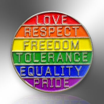Love Respect Freedom Tolerance Equality Pride Enamel Lapel Pin Badge, Rainbow Lgbtqia+ Brooch, Gay Pride And Awareness Gift, 3 of 8