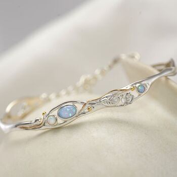 Handmade Dainty Silver Blue Fire Opal Flower Bracelet, 3 of 8