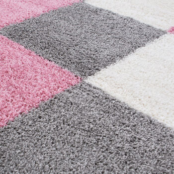 The Rugs Geometric Shaggy Rug Pink Checkered Rug, 11 of 12