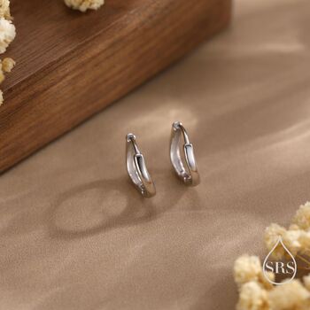 Sterling Silver Irregular Shaped Minimalist Huggie Hoop Earrings, 7 of 11