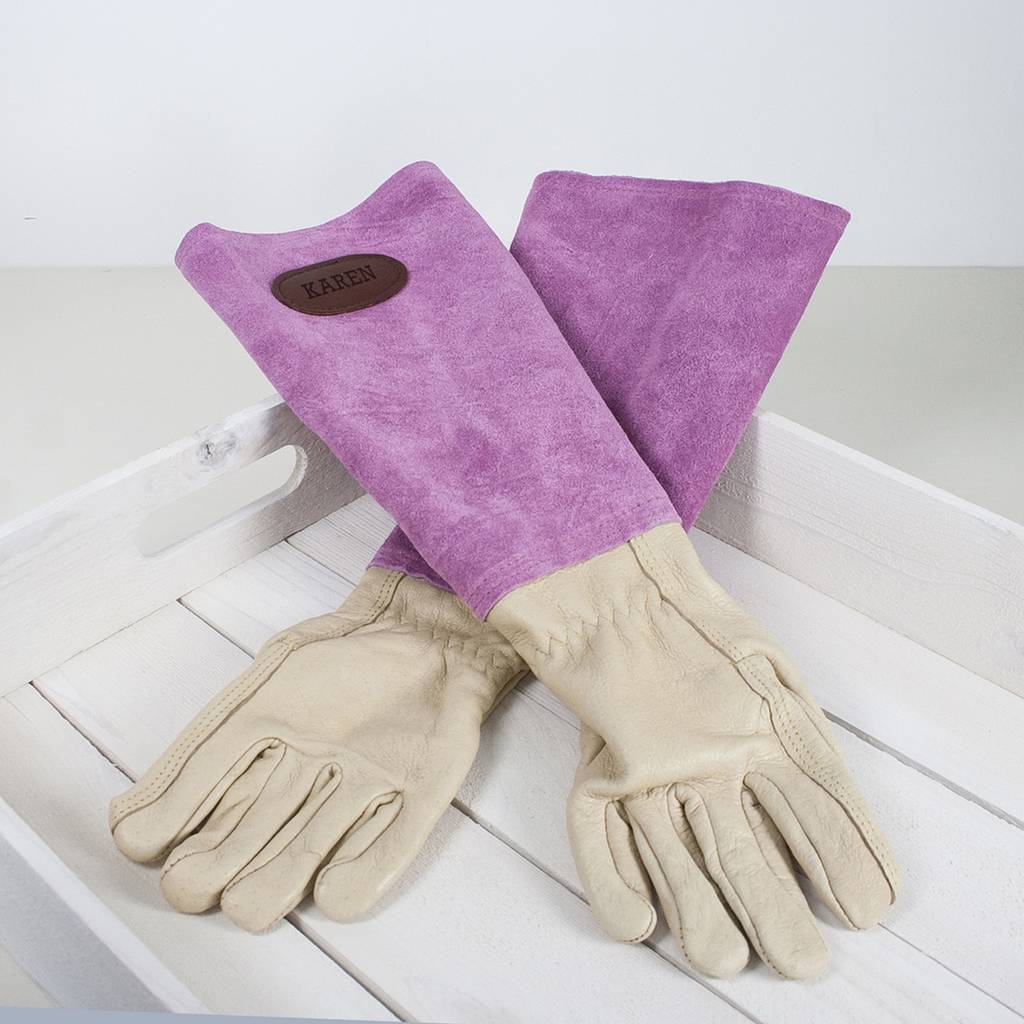 Personalised Leather Long Gardening Gloves Gift By Sassy Bloom As seen