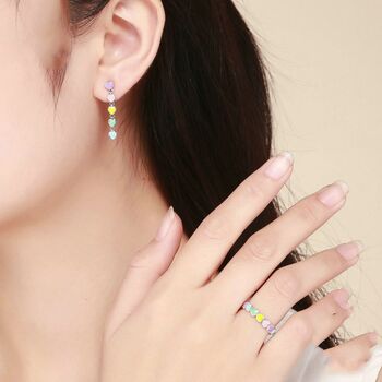 Rainbow Heart Silver Ring Earring Set, 5 of 6