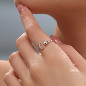 Moon And Star Open Ring In Sterling Silver, 2 of 11