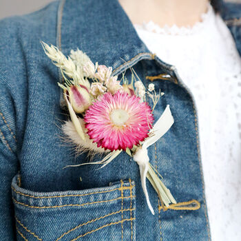 'Flamingo' Pink Dried Flower Buttonhole Corsage, 4 of 6
