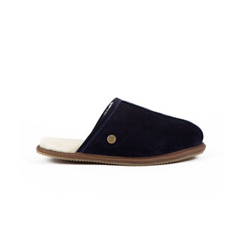 Mens Handmade Navy Sheepskin And Suede Slippers, 2 of 7
