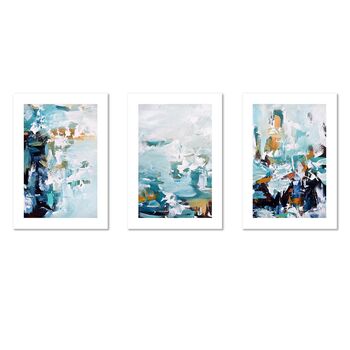 Teal Blues Abstract Waves Set Of Three Framed Prints, 3 of 7