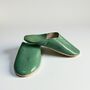 Handmade Moroccan Matcha Green Leather Babouche Slippers, thumbnail 1 of 5