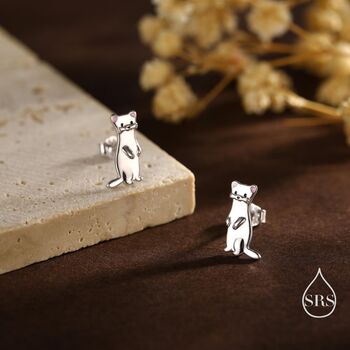 Sterling Silver Cute Weasel Stud Earrings, 3 of 11