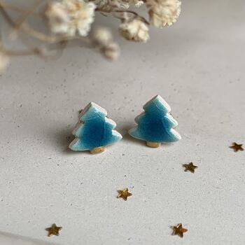 Tiny Turquoise Christmas Tree Ceramic Earrings, 10 of 10