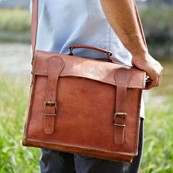 Personalised Leather Satchel Messenger Bag, 5 of 9