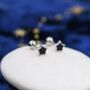Tiny Black Enamel Star Barbell Earrings Sterling Silver, thumbnail 5 of 10