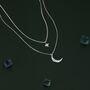 Sterling Silver Two Layer Crescent Moon And Star Pendant Necklace, thumbnail 5 of 12