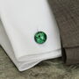 Emerald Green Round Fused Glass And Silver Cufflinks, thumbnail 3 of 10