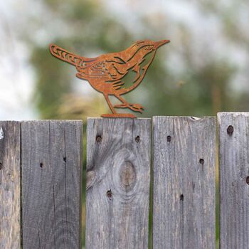 Metal Wren Garden Decor Rusty Bird Fence Topper Art, 10 of 10
