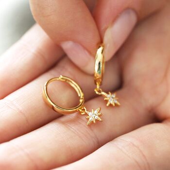 Tiny Star Charm Huggie Hoop Earrings In Gold Plating, 4 of 6