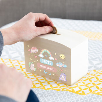 Personalised Children's Money Box With Unicorns, 3 of 5