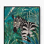 Zebra In The Gold And Green Jungle Leaves Art Print, thumbnail 3 of 4