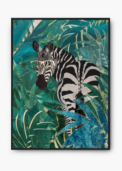 Zebra In The Gold And Green Jungle Leaves Art Print, 3 of 4