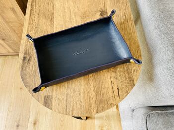 Personalised Rectangle Dark Blue Leather Desk Tray, 12 of 12