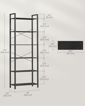 Six Tier Bookshelf Industrial Freestanding Bookcase, 7 of 12
