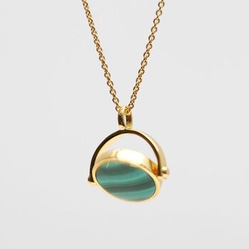 Personalised 18ct Gold Plated Malachite Spinner Necklace, 2 of 5