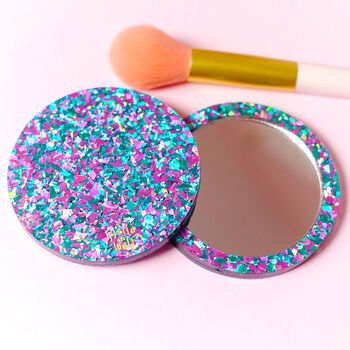 Blue Pink Confetti Glitter Pocket Mirror, 3 of 6