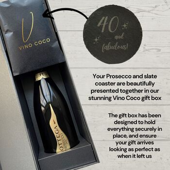 Vino Coco Bottega Prosecco And 40th Birthday Slate Coaster Gift Set, 5 of 8