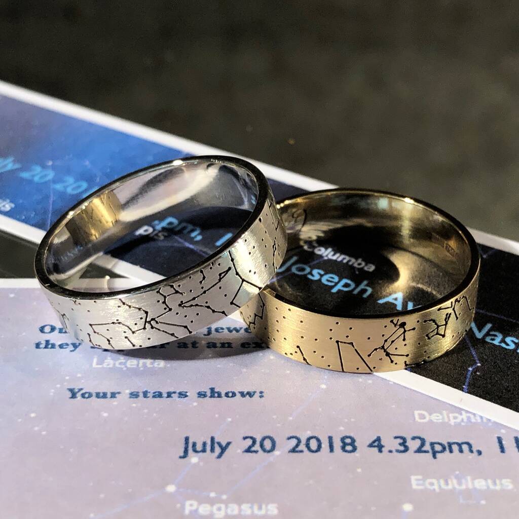 Custom Men's Star Map Engagement And Wedding Ring, 1 of 8
