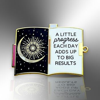 A Little Progress Book Moon Stars Galaxy Affirmation Enamel Lapel Pin Badge, 4 of 9