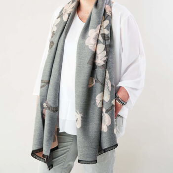 Cherry Blossom Blue Or Grey Autumn Winter Scarf, 6 of 9