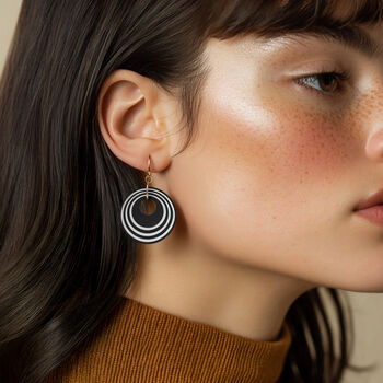 Black And White Stripey Circular Earrings, 2 of 6