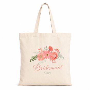Personalised Coral Floral Bridesmaid Tote Bag Shopper, 6 of 6