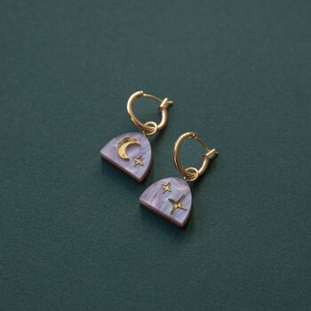 Mini Moon Rising Arc Hoops In Lilac Or Merlot Marble, 2 of 6