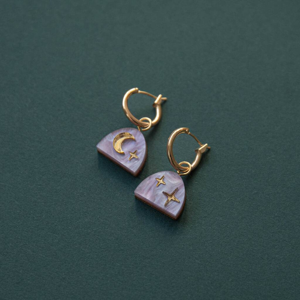 Mini Moon Rising Arc Hoops In Lilac Or Merlot Marble, 1 of 6