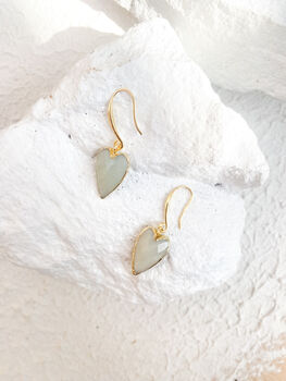 Amazonite Heart Gemstone Earrings Real 18k Gold Plated Gift, 5 of 7