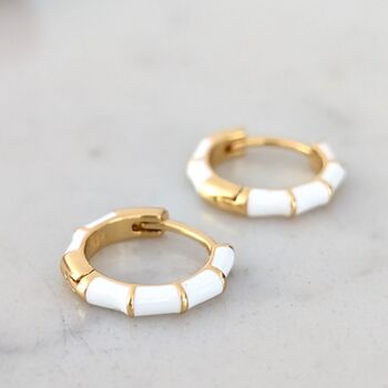 Bamboo Accent White Enamel Gold Plated Hoop Earrings, 2 of 4