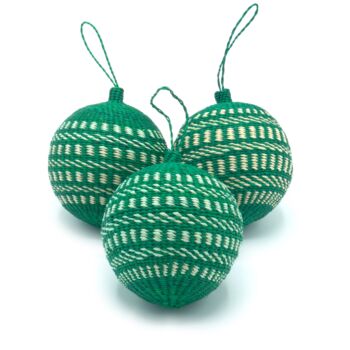Green And White Christmas Baubles Pack Of Three, 2 of 7