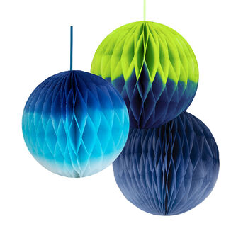 Three Blue And Green Ombre Paper Honeycomb Decorations, 2 of 2