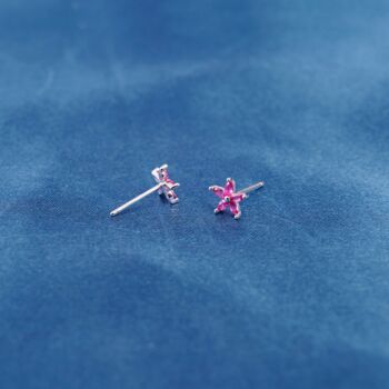 July Ruby Birthstone Flower Stud Earrings, 5 of 7
