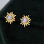 Tiny Sun Moonstone Stud Earrings In Sterling Silver, thumbnail 3 of 12