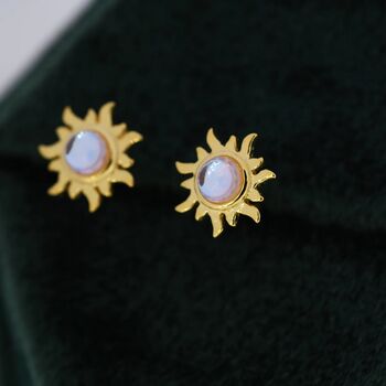 Tiny Sun Moonstone Stud Earrings In Sterling Silver, 3 of 12