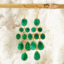 Emerald Gold Plated Silver Long Chandelier Earrings, thumbnail 1 of 9