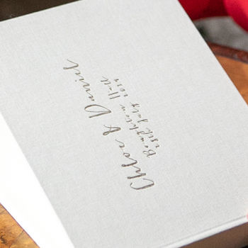 Traditionally Bound Linen Guest Book: Calligraphy Font, 7 of 9