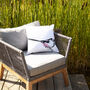 Inky Long Tailed Tit Outdoor Garden Cushion, thumbnail 3 of 9