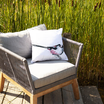 Inky Long Tailed Tit Outdoor Garden Cushion, 3 of 9