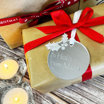 Personalised Silver Christmas Pudding Gift Present Tag, 4 of 5
