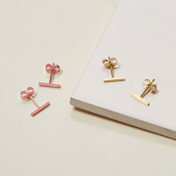 Bar Stud Earrings Made With Recycled 18k Yellow Gold, 6 of 6