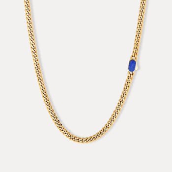 Gold Lapis Lazuli Gemstone Cuban Chain Necklace Chain For Men, 4 of 12